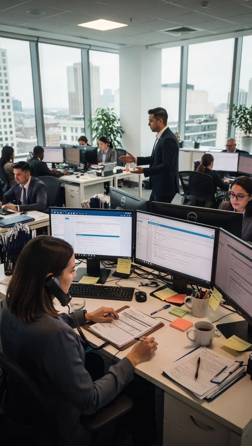 Mitarbeiter in einem Schadenssupportzentrum berät Kunden bei der Schadensdokumentation für Kfz-Versicherungen.