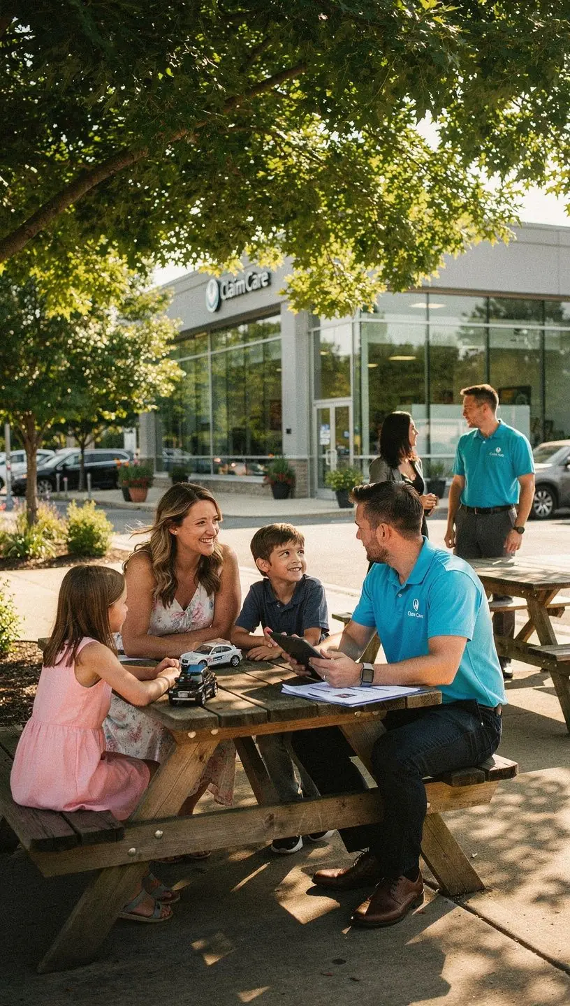 Nahaufnahme von Formularen und Unterlagen zur Kfz-Schadensmeldung in einem Beratungsbüro.